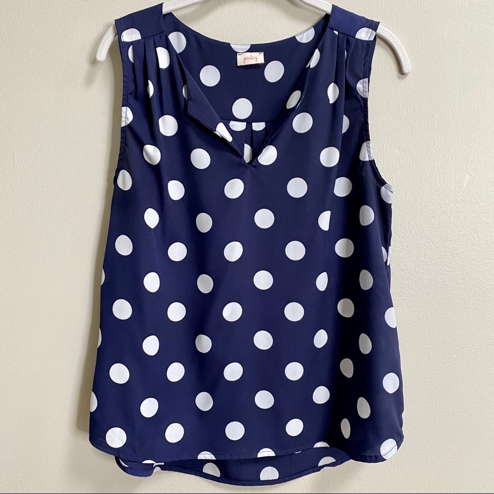 Pixley Navy Blue White Polkadot Tank Size Medium